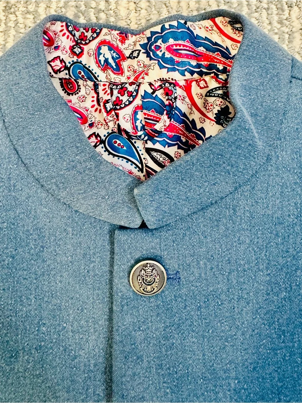 Rivesse Indian Suit Jacket Cornflower Blue Paisley Lining 32-34R Wedding Ethnic